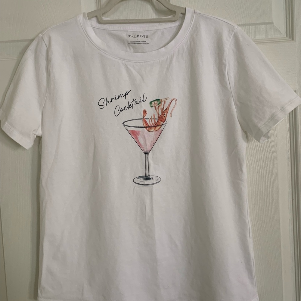 Talbots White Graphic Tee with Shrimp Cocktail Design